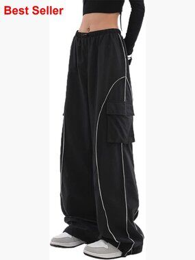 Parachute Fabric Track Pants Low Rise Wide Leg Cargo Pants